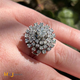 Vintage 14K White Gold 1.80ctw Round Brilliant Diamond Cluster Cocktail Ring Size 6.75