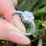 14K White Gold 0.42ctw Round Brilliant Natural Diamond Flower Ring Size 7.25