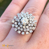 Vintage 14K White Gold 1.80ctw Round Brilliant Diamond Cluster Cocktail Ring Size 6.75