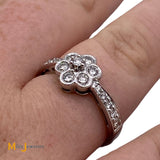 14K White Gold 0.42ctw Round Brilliant Natural Diamond Flower Ring Size 7.25