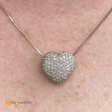 14K White Gold 1.07ctw Diamond Heart Slide Pendant with Milros Italian Necklace