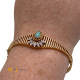 14K Yellow Gold 0.25ct Australian Fire Opal 0.04cts Diamond Bangle Bracelet