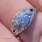 18K White Gold Filigree 0.27ctw Diamond Ring Size 6.5