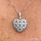 14K White Gold 0.16cts Blue Sapphire 0.10cts Diamond Heart Locket Pendant