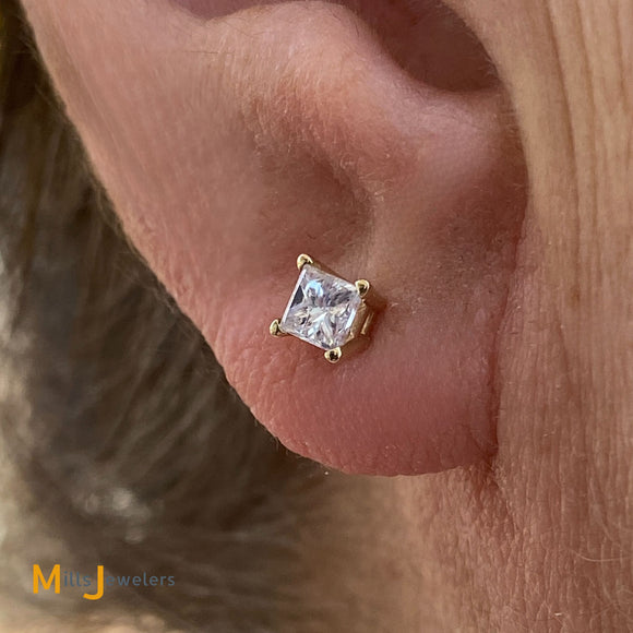 14K Yellow Gold 0.50ctw Princess Cut Natural Diamond Earrings