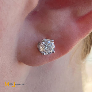 14K White Gold 1.43ctw Natural Diamond Solitaire La Pousette Back Stud Earrings
