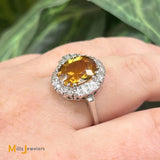 14K White Gold 4.23ct Citrine 0.30ctw Diamond Cocktail Ring Size 7.5