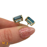 14K Yellow Gold 8.94ctw Emerald Cut Blue Topaz Stud Earrings