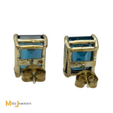 14K Yellow Gold 8.94ctw Emerald Cut Blue Topaz Stud Earrings