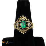 14K Yellow Gold 0.69ct Emerald 0.16cts Diamond Cocktail Ring Size Size 6