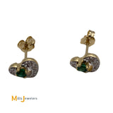 14K Yellow Gold 0.12cts Emerald 0.08cts Diamond Stud Heart Earrings