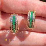 14K Yellow Gold 0.36cts Emerald 0.22cts Diamond Omega Back Earrings