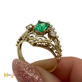 14K Yellow Gold 0.69ct Emerald 0.16cts Diamond Cocktail Ring Size Size 6