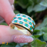 18K Yellow Gold 0.56cts Diamond 0.52cts Emerald Wide Band Ring Size 7.25