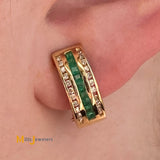 14K Yellow Gold 0.36cts Emerald 0.22cts Diamond Omega Back Earrings