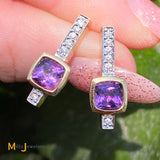 14K Yellow Gold 0.92cts Amethyst 0.06cts Diamond Drop Stud Earrings