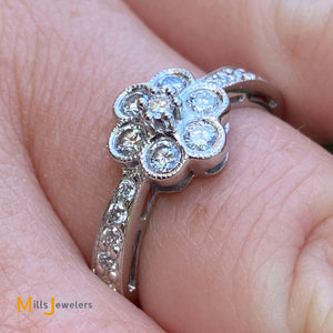 14K White Gold 0.42ctw Round Brilliant Natural Diamond Flower Ring Size 7.25