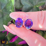 14K Yellow Gold 2.86ctw Oval Cut Amethyst Stud Earrings