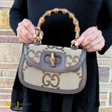 Gucci Bamboo 1974 Jumbo GG Monogram Canvas and Leather Crossbody Bag