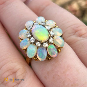 H. STERN 3.32ctw Australian Fire Opal 0.30ctw Diamond Cluster Cocktail Ring Size 5.75