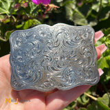 Vintage Hand Engraved SSS Sterling Silver 925 Large Belt Buckle