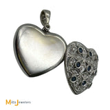 14K White Gold 0.16cts Blue Sapphire 0.10cts Diamond Heart Locket Pendant