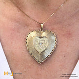 Vintage 14k Yellow Gold Diamond Large Heart Locket Pendant