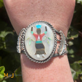 Vintage Zuni Inlaid Kachina Doll Sterling Silver 925 Cuff Bracelet