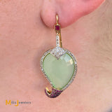 14K Yellow Gold Jade 0.72cts Diamond 0.20cts Pink Gemstone Dangle Earrings