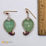 14K Yellow Gold Jade 0.72cts Diamond 0.20cts Pink Gemstone Dangle Earrings