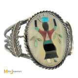 Vintage Zuni Inlaid Kachina Doll Sterling Silver 925 Cuff Bracelet