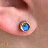 18K Yellow Gold Blue Moonstone Stud Earrings
