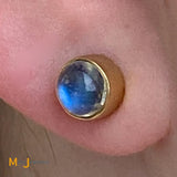 18K Yellow Gold Blue Moonstone Stud Earrings