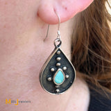 Large Turquoise Shadowbox Teardrop Sterling Silver 925 Dangle Earrings