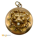 14K Yellow Gold 0.05ct Diamond Lion Head Locket Pendant