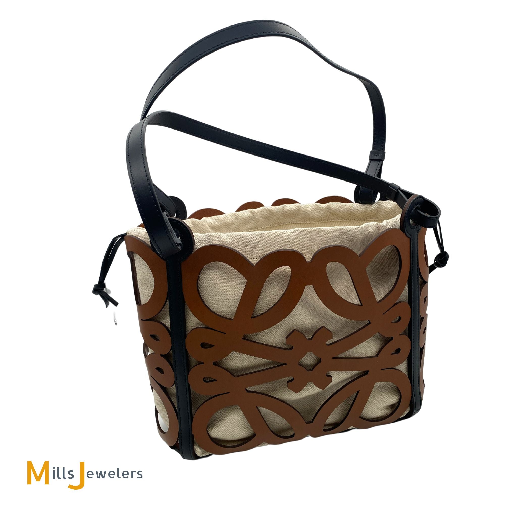 Loewe - Women's Mini Anagram Tote Bag in Jacquard and Calfskin - Natural - Leather