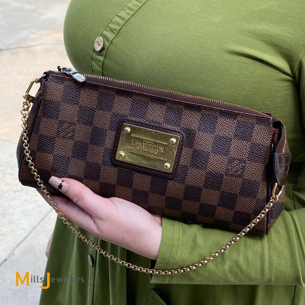 Louis Vuitton Eva Clutch Damier Ebene Canvas with Shoulder Strap – Mills  Jewelers & Loan