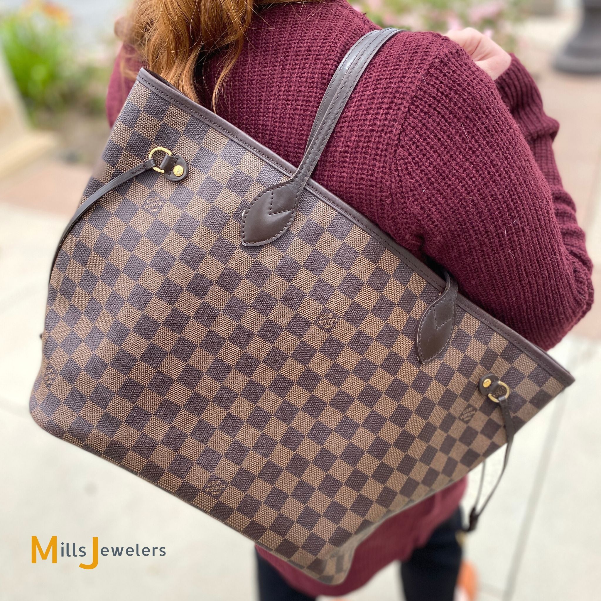 Brown Louis Vuitton Damier Ebene Neverfull MM Tote Bag