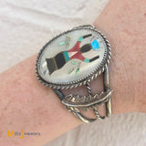 Vintage Zuni Inlaid Kachina Doll Sterling Silver 925 Cuff Bracelet