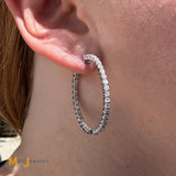 14K White Gold 2.28ctw Round Brilliant Diamond Half Inside Out Hoop Earrings 34mm