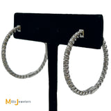 14K White Gold 2.28ctw Round Brilliant Diamond Half Inside Out Hoop Earrings 34mm