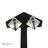 Ray Tracey Knifewing Navajo Sterling Silver 925 Lapis Turquoise Inlaid Clip On Earrings