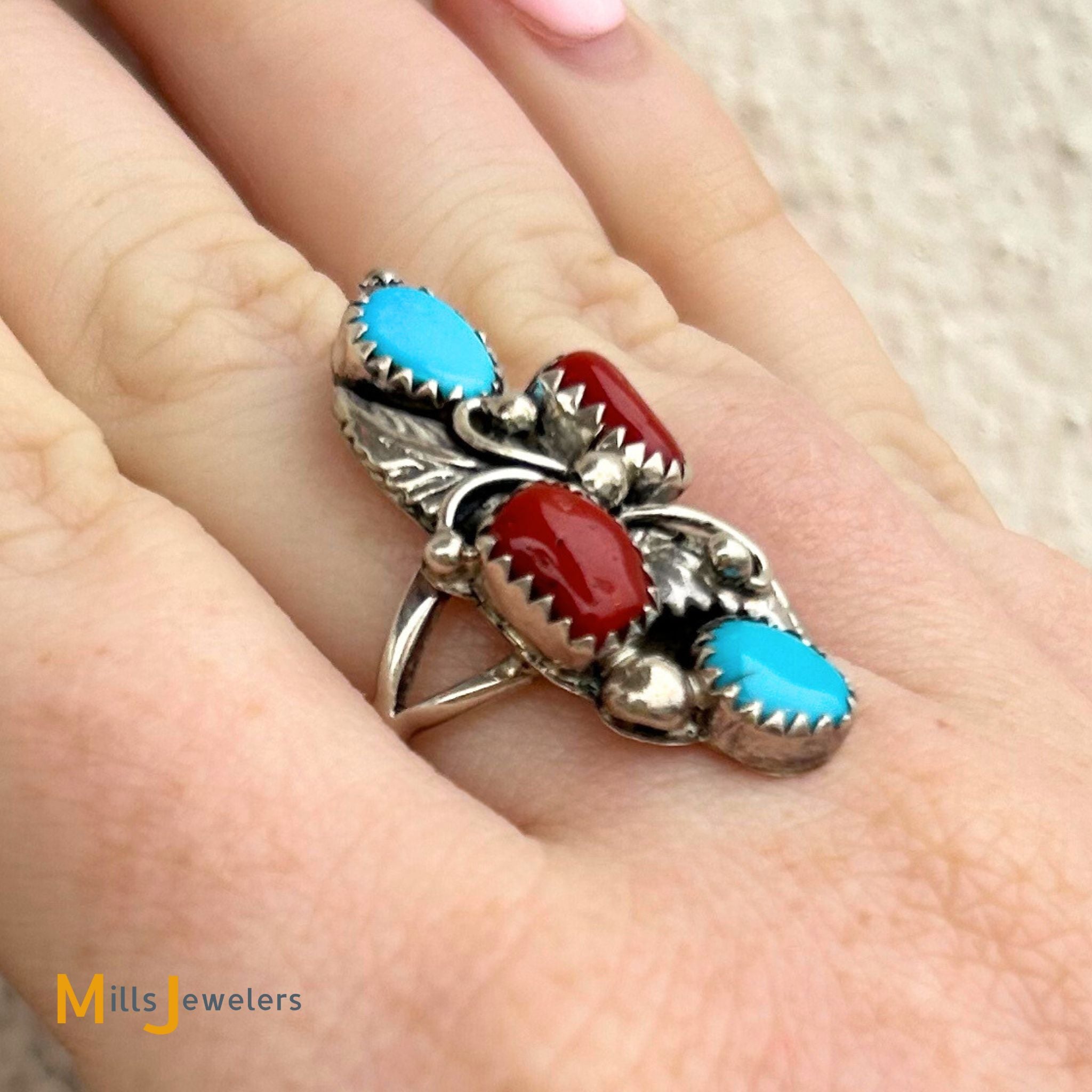 Sterling Turquoise Coral deals Ring E4959