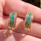 14K Yellow Gold 0.36cts Emerald 0.22cts Diamond Omega Back Earrings