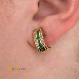 14K Yellow Gold 0.36cts Emerald 0.22cts Diamond Omega Back Earrings