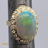 18K Yellow Gold 3.16ct Australian Fire Opal 0.80cts Diamond Cocktail Ring Size 7.25