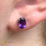 14K White Gold 1.92ctw Oval Cut Amethyst Stud Earrings