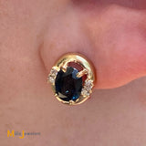 14K Yellow Gold 3.3cts Blue Sapphire 0.24cts Diamond Earrings