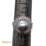 18K White Gold Pearl 0.35cts Diamond Cocktail Ring Size 7.25