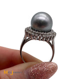 18K White Gold Pearl 0.35cts Diamond Cocktail Ring Size 7.25